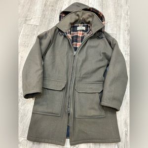 Vintage LL Bean 100% Wool Coat Hooded Zip Front Men’s Medium